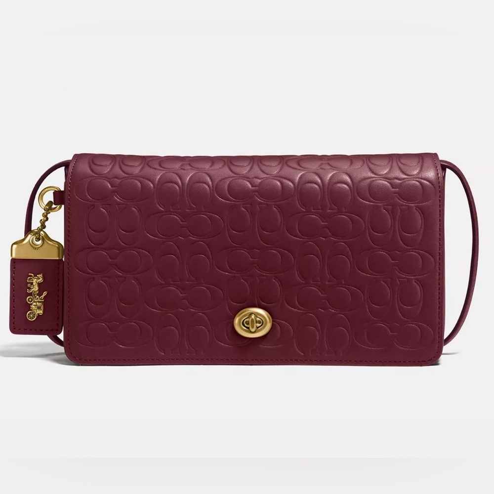 Coach Burgundy Signature Embossed Leather Dinky Crossbody Bag